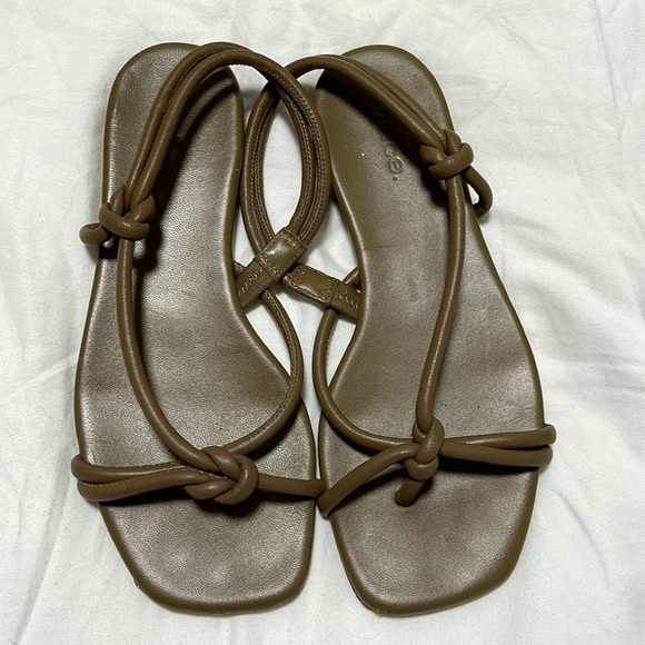 Vince Shoes - Vince Taupe Leather Knotted Sandals with Square Toe